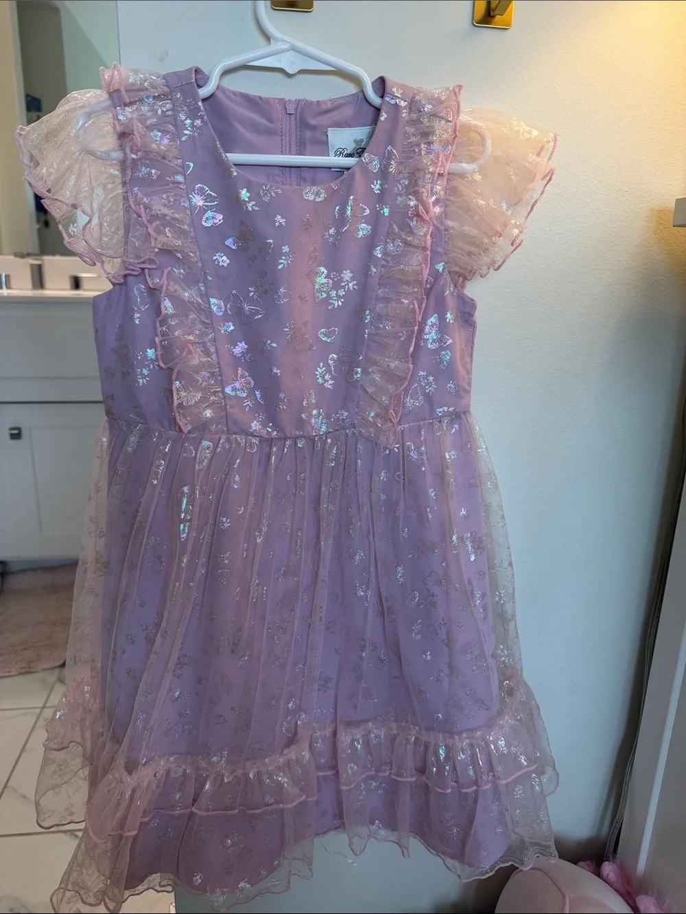 Rare Editions Lilac Iridescent Tulle Dress